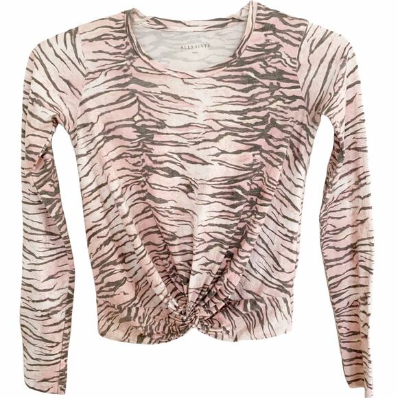 All Saints Tygers Carme Pink Tiger Stripe Cropped Tee Small - Picture 2 of 6